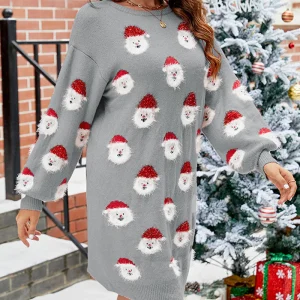 Casual truienjurk met kerstman-print | 50% KORTING