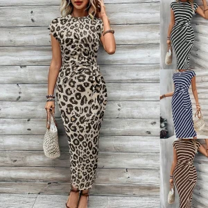 Maxi-jurk met luipaardstrepen, kleurblokken en verstelbare taille